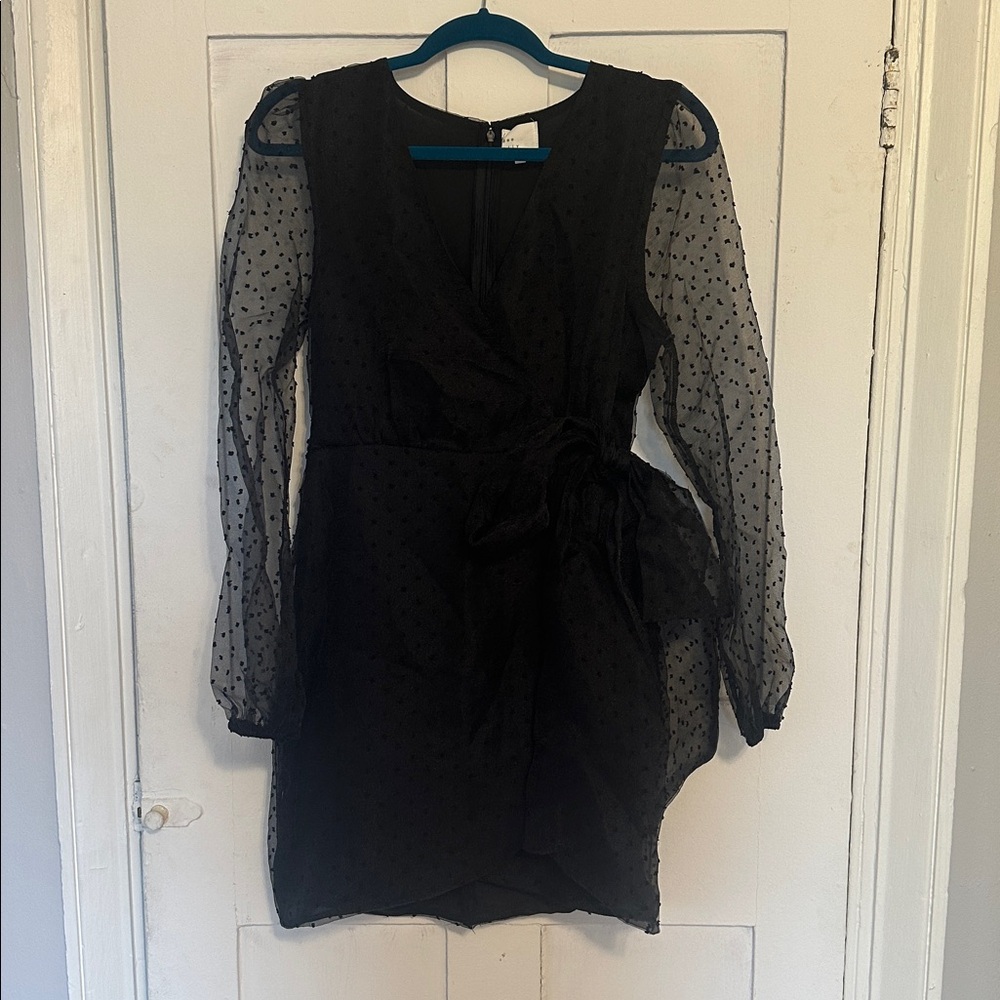 Vici Black Sheer Sleeve Wrap Dress